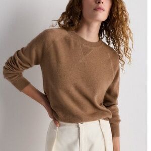 Quince Oatmeal Mongolian Shrunken Cashmere Knit Sweatshirt Size Small